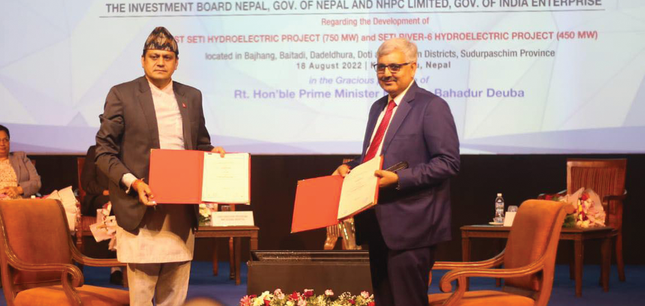 पश्चिम सेती र सेती नदी–६ एनएचपीसीलाई दिने सम्झौतामा हस्ताक्षर